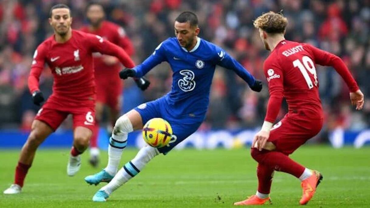 Hakim Ziyech lors du match Liverpool-Chelsea (0-0), le 21 janvier 2023.