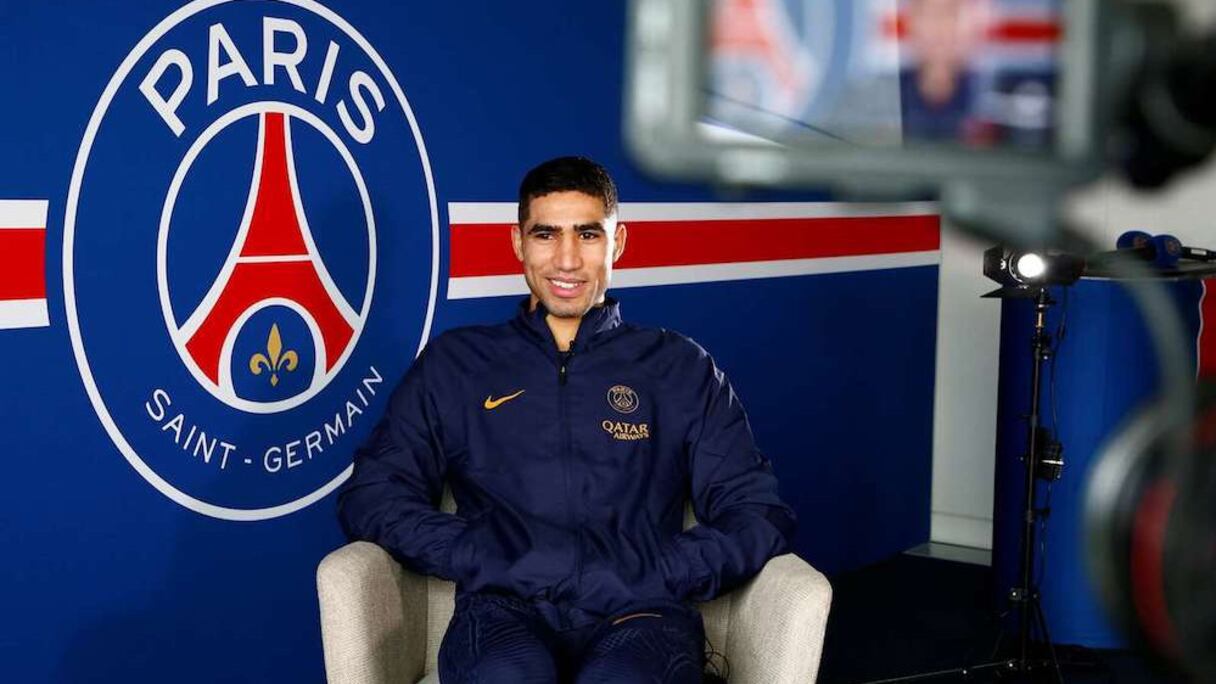 Achraf Hakimi lors de l’interview pour le site du PSG, le vendredi 22 décembre 2023.