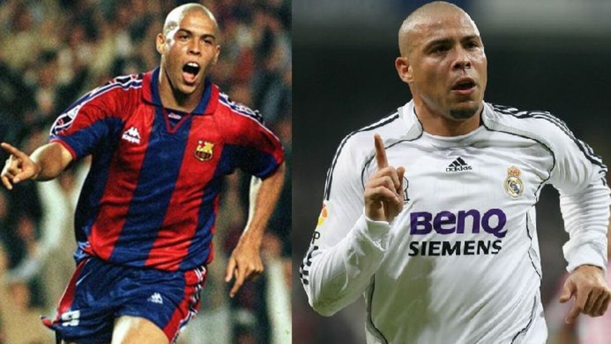 L’attaquant brésilien Ronaldo a porté les couleurs du FC Barcelone durant la saison 1996-1997. Cinq ans plus tard, le double ballon d'OR a rejoint le club madrilène.