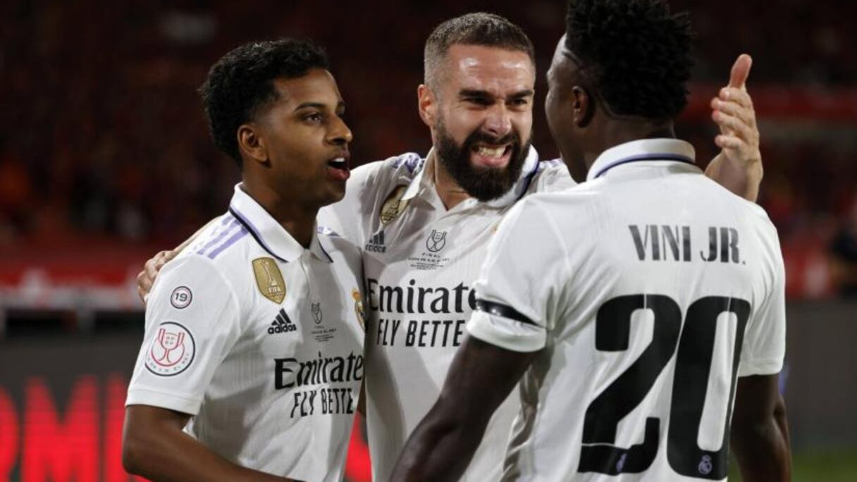 Rodrygo, Vinicius et Dani Carvajal, les trois buteurs du Real contre Valence, le samedi 11 novembre 2023.