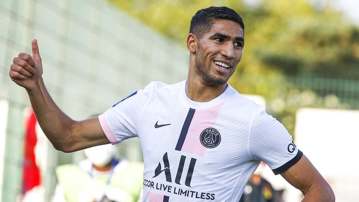 Achraf Hakimi après son premier but avec le PSG, samedi 24 juillet 2021.