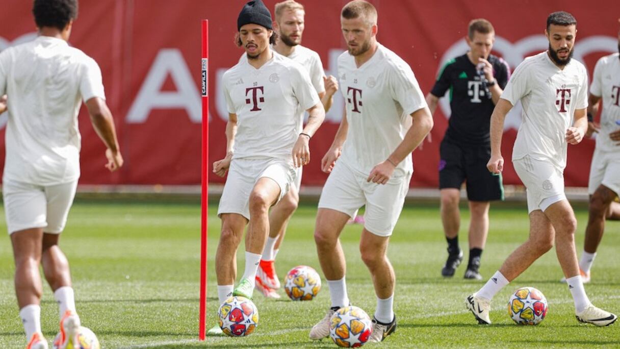 Séance d'entrainement du Bayern Munich avec Noussair Mazraoui, le lundi 8 avril 2024.