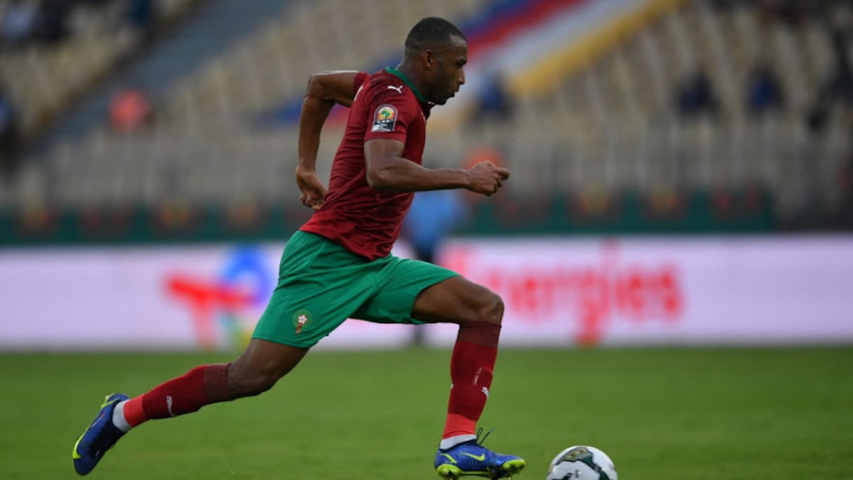 Ayoub El Kaabi sous le maillot des Lions de l'Atlas.