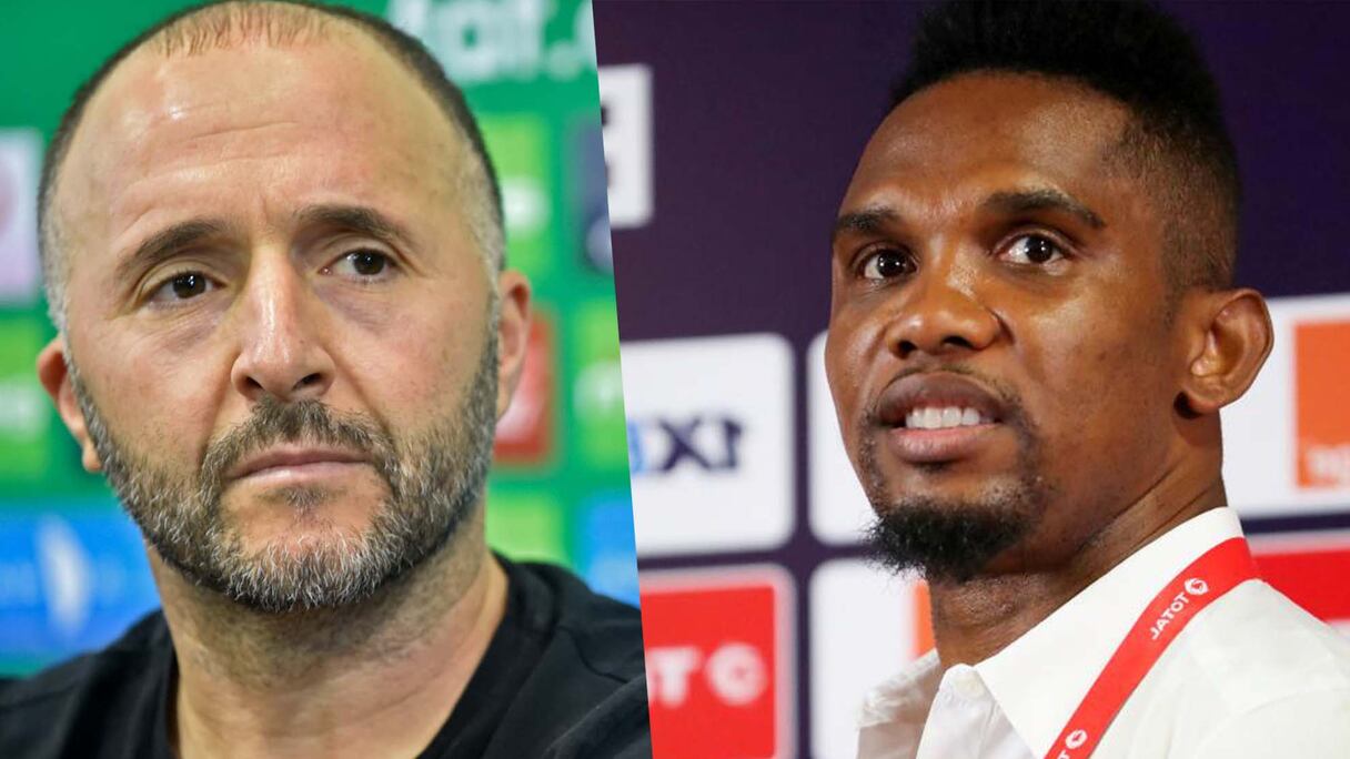 Djamel Belmadi, sélectionneur de l'Algérie, et Samuel Eto'o, président de la Fédération camerounaise de football.