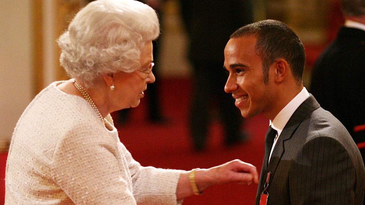 La reine Élisabeth II et Lewis Hamilton.