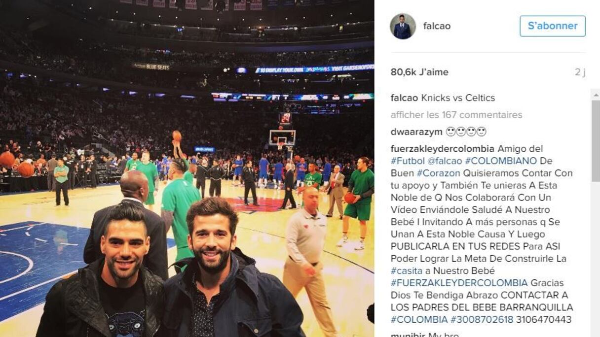 Comme Antoine Griezmann, Radamel Falcao est un grand amoureux du basket-ball. Le monégasque a été au Madison square Garden à New York pour assister au choc Knicks – Celtics.