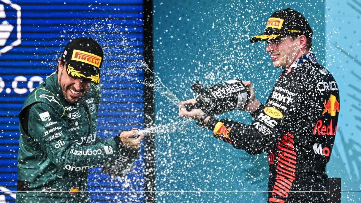 Max Verstappen et Fernando Alonso au GP de Miami, le 7 mai 2023.