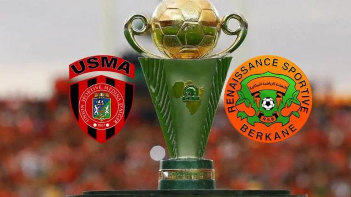 La Coupe de la CAF et les logos de la RSB et de l'USMA.