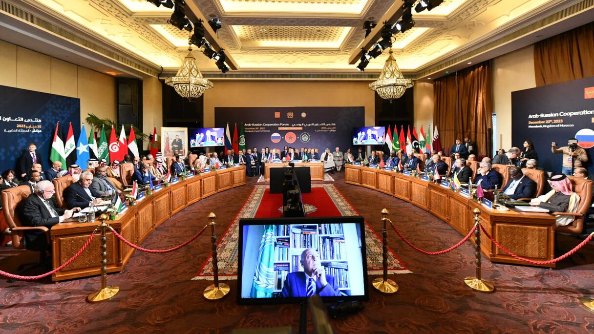 Lors des travaux de la 6e édition du Forum de coopération Russie-Monde arabe, tenue le mercredi 20 décembre 2023 à Marrakech.