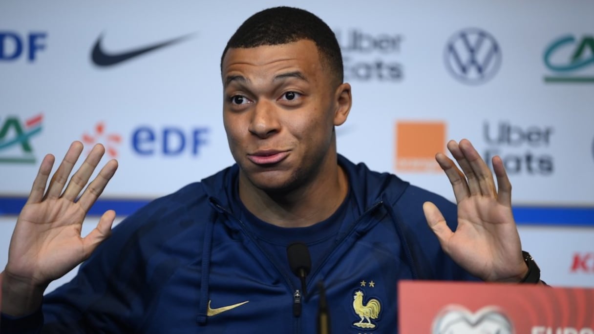 Kylian Mbappé, nouveau capitaine de l'équipe de France en conférence de presse, le 23 mars 2023.