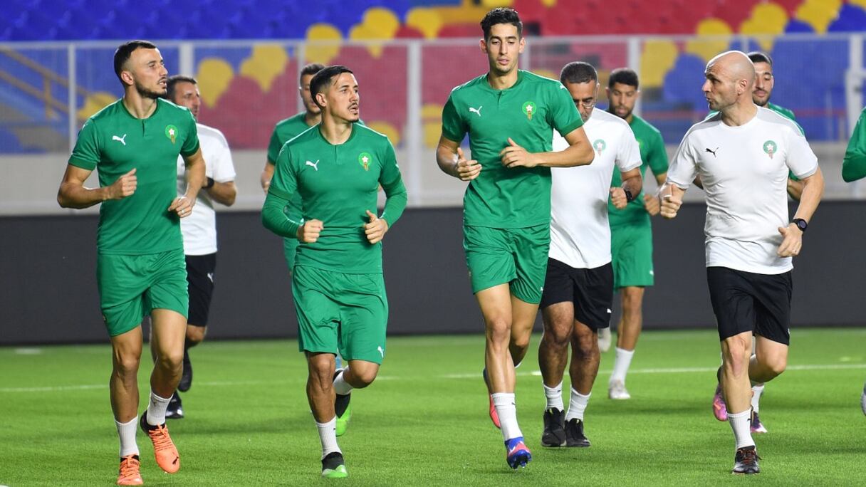 Entraînement des Lions de l'Atlas à Kinshasa, mercredi 23 mars.