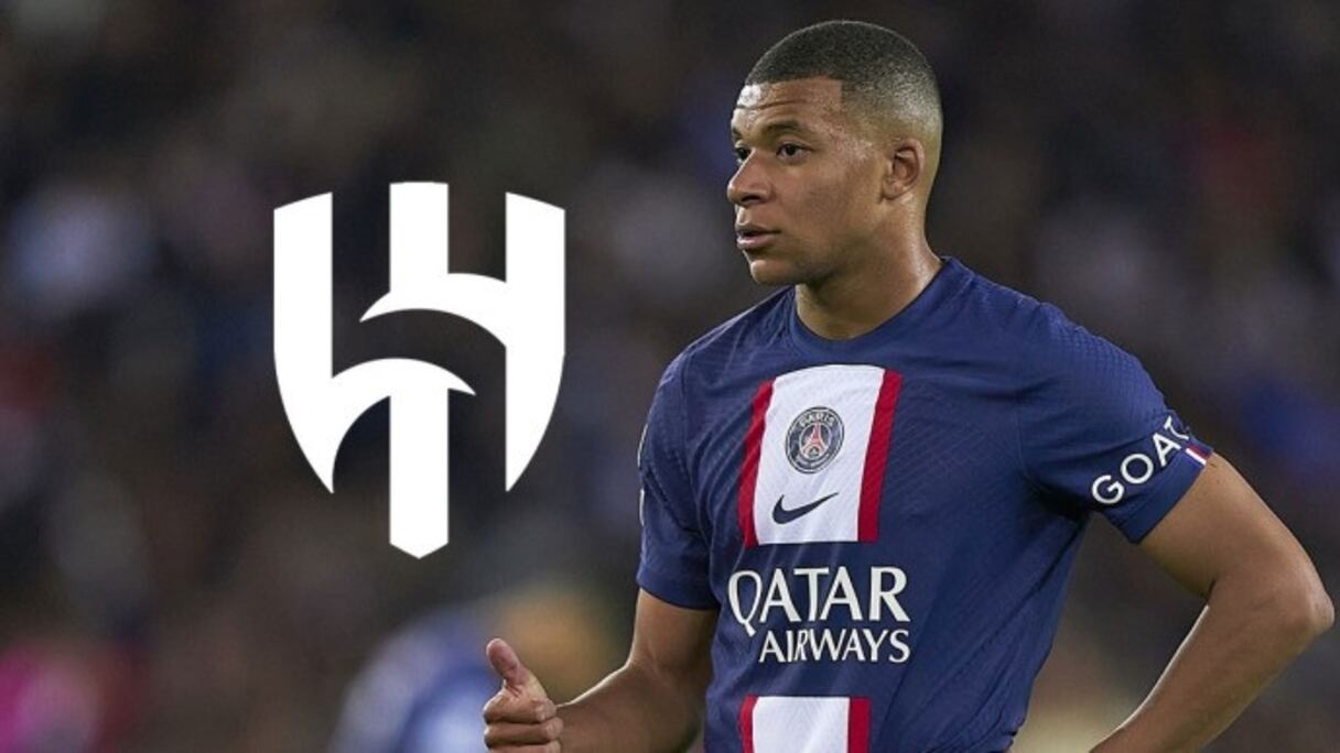 Kylian Mbappé et le logo d'Al Hilal.