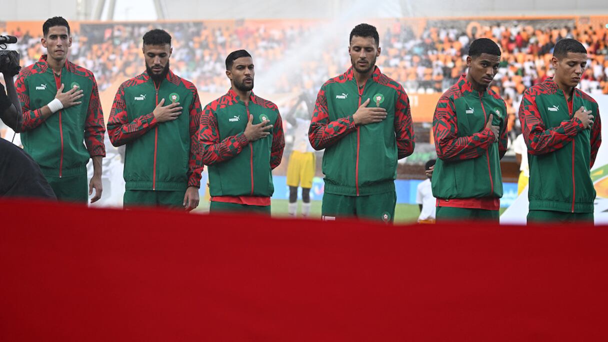Les Lions de l'Atlas avant leur match contre la Côte d'Ivoire à Abidjan, le samedi 14 octobre 2023.