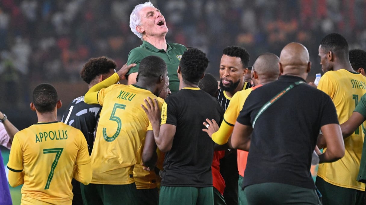 Les joueurs sud-africains célèbrent leur victoire contre la la RD Congo, le 10 février 2024.