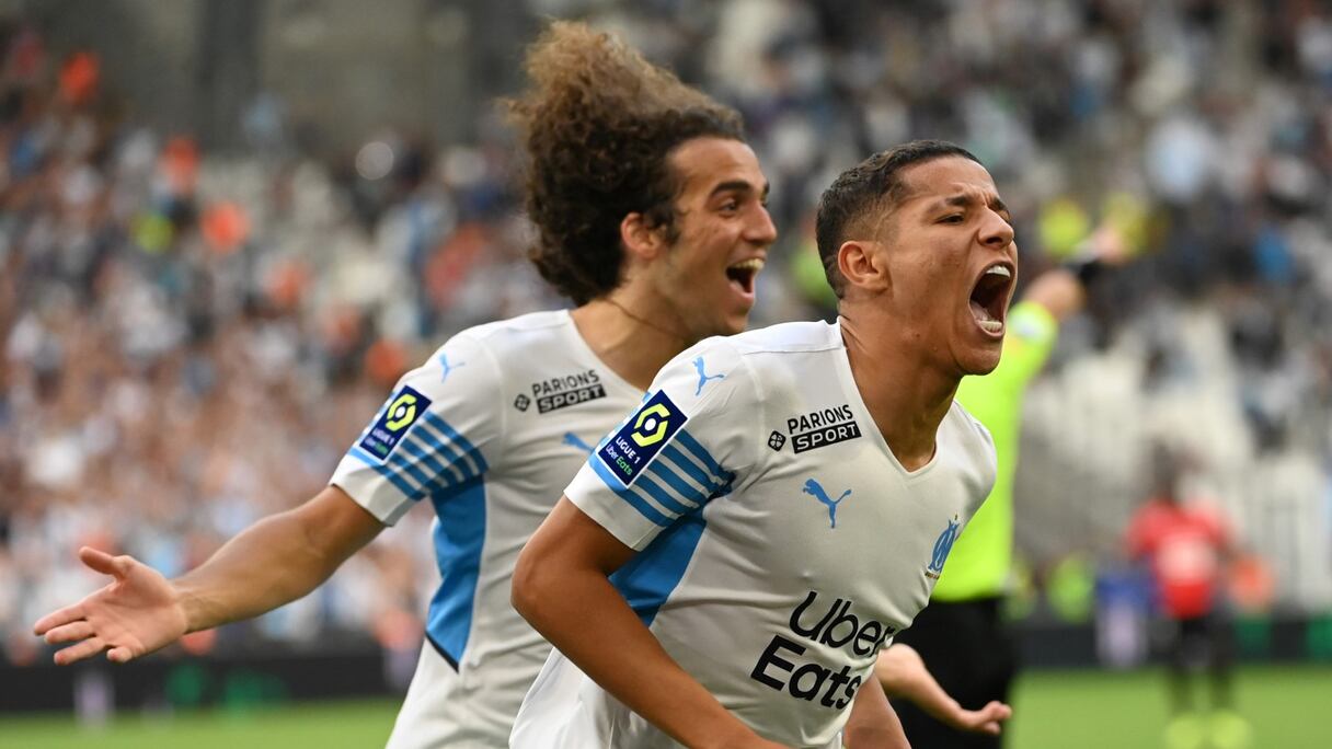 Amine Harit célèbre un but sous les couleurs de l'OM.
