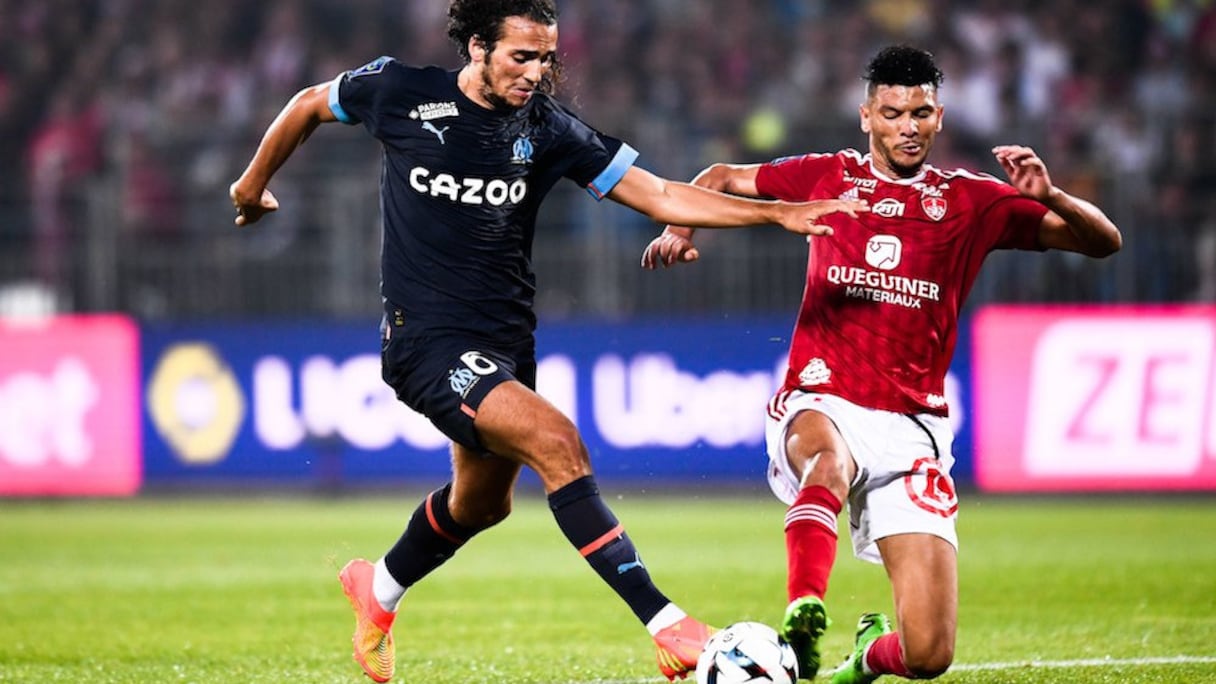 Achraf Dari lors du match Brest-OM, le 14 août 2022.
