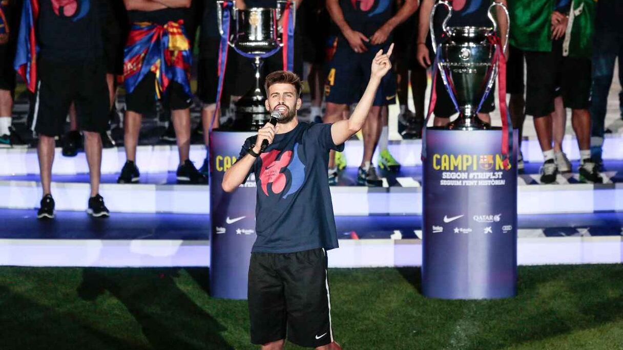 Gerard Piqué, lors de la fête du triplé en fin de saison dernière.