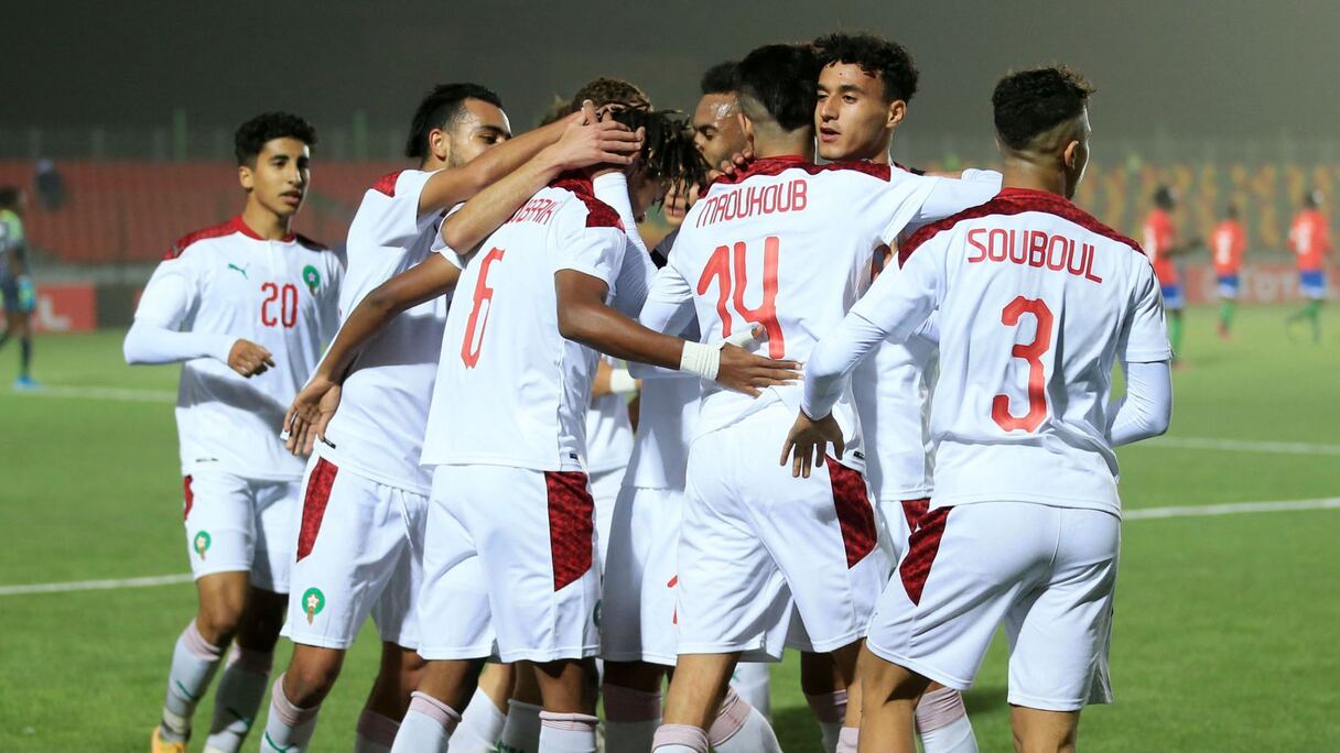 La joie des Lionceaux de l'Atlas après leur victoire sur la Gambie (1-0).