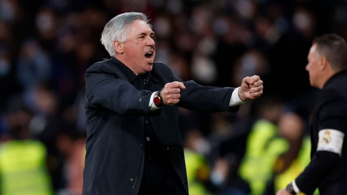 Carlo Ancelotti lors de la victoire du Real Madrid (0-2) sur la pelouse de l'Athletic Bilbao, le 22 janvier 2023.