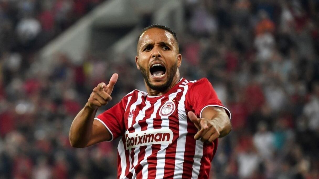 Youssef El Arabi exulte après un but en Ligue Europa.