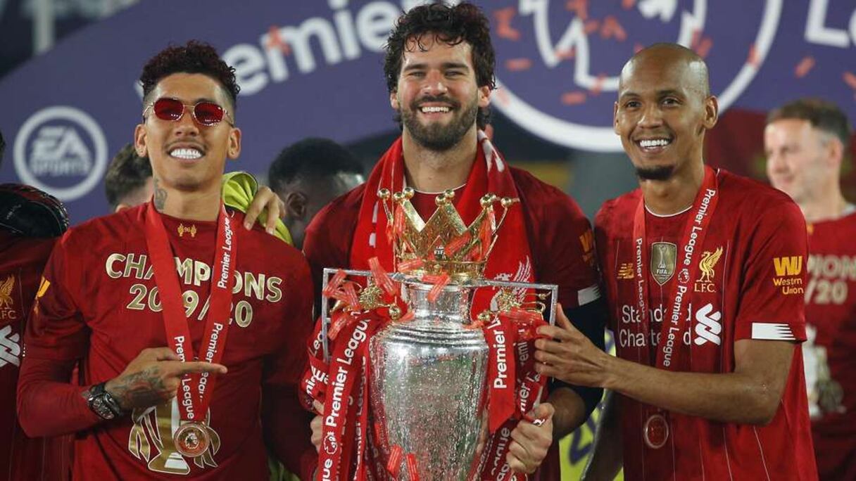 De gauche à droite: Roberto Firmino, Alisson Becker, Fabinho.