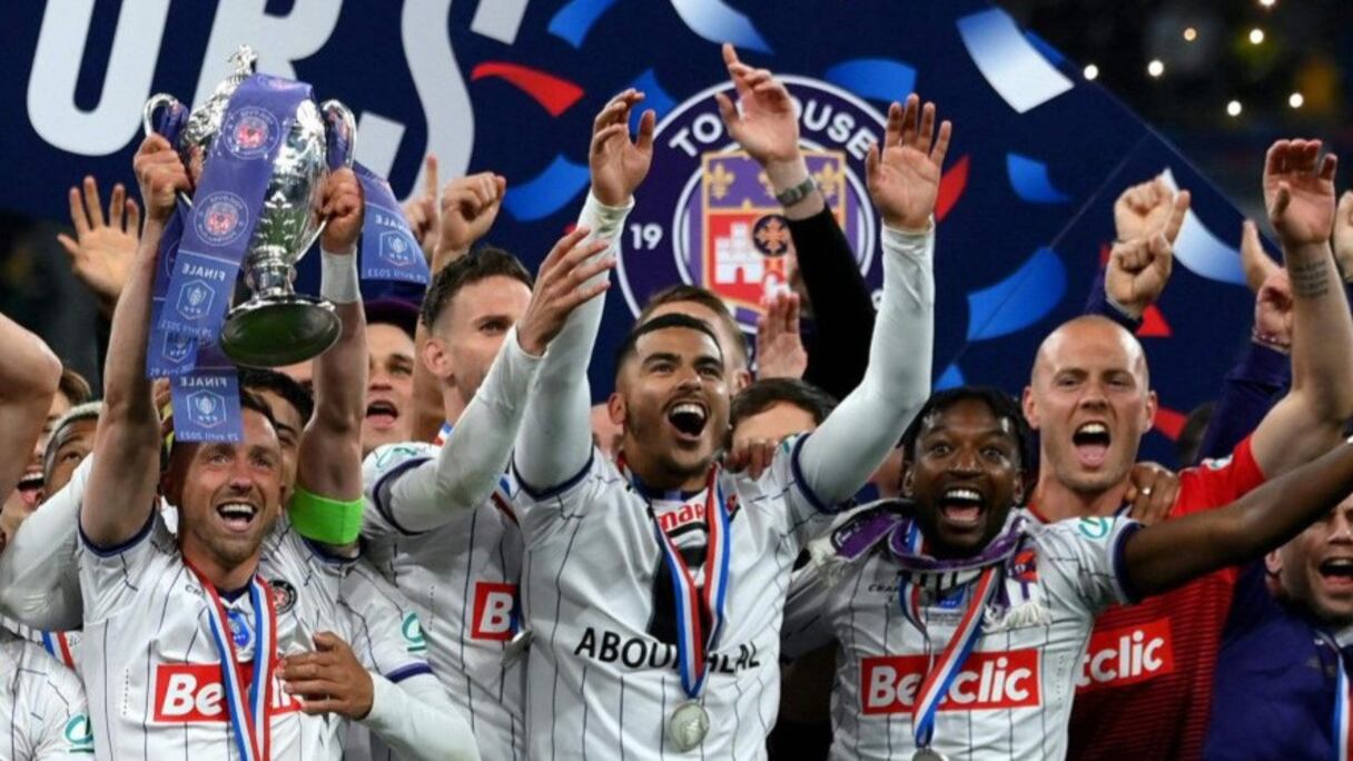 Zakaria Aboukhlal, vainqueur avec Toulouse de la Coupe de France, samedi 29 avril 2023.