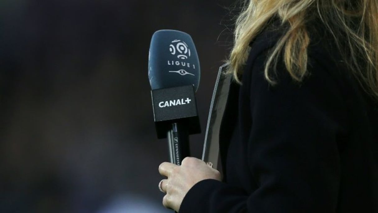 Une journaliste lors d'un match de football de Ligue 1 opposant Caen au Paris Saint-Germain le 19 décembre 2015.