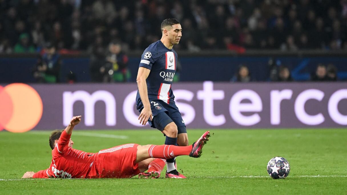 Achraf Hakimi lors du match aller PSG-Bayern, le 14 février 2023.