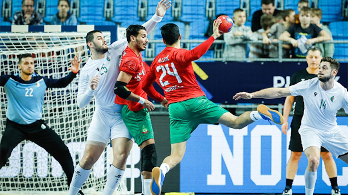 Maroc-Algérie (27-28) lors de la Coupe du président de handball, samedi 21 janvier 2023.