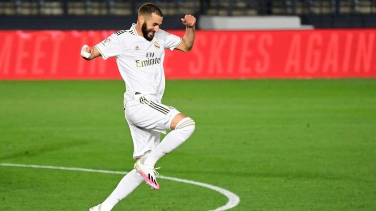 L'attaquant français du Real Madrid, Karim Benzema, auteur d'un doublé lors du match de Liga face à Valence, à Valdebebas, le 18 juin 2020.