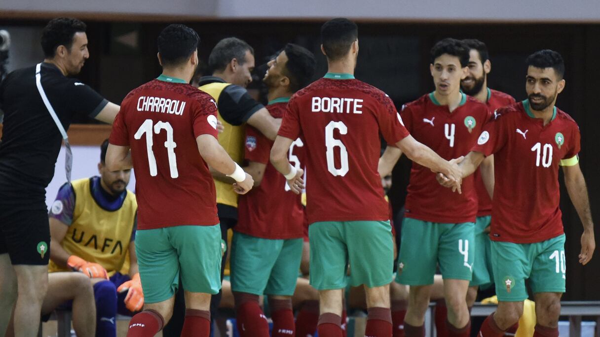 Les Lions de l'Atlas (futsal) lors de la Coupe arabe Arabie saoudite 2022.