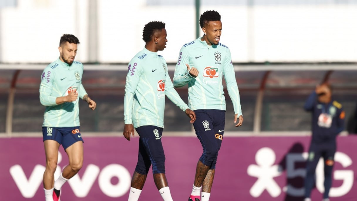 Vinicius Jr. et Militão à l'entraînement de la sélection brésilienne à Tanger.