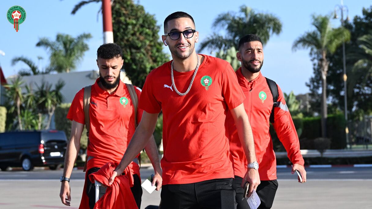 Les Lions de l'Atlas à l'aéroport Rabat-Salé, le mercredi 11 octobre 2023.
