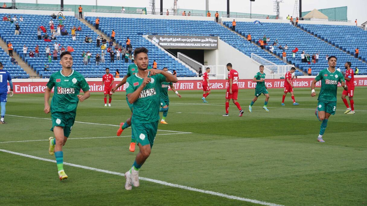 La joie des joueurs du Raja après l'égalisation contre Belouizdad en coupe arabe, le vendredi 28 juillet 2023.