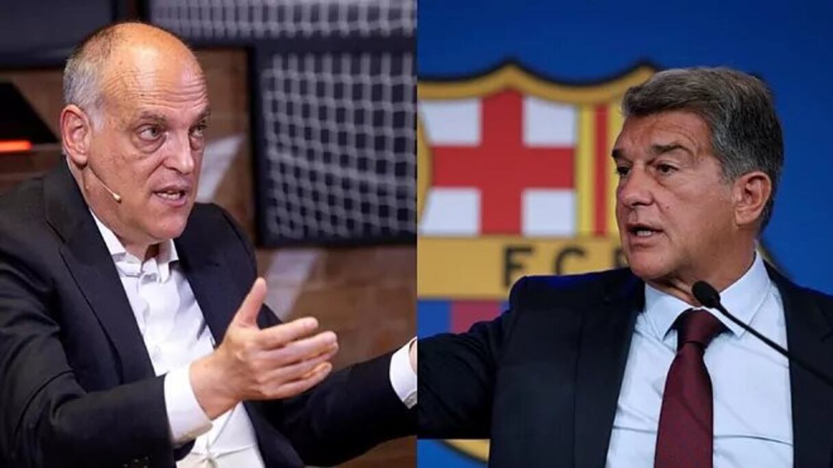 Joan Laporta (à droite) et Javier Tebas, présidents du Barça et de Laliga.