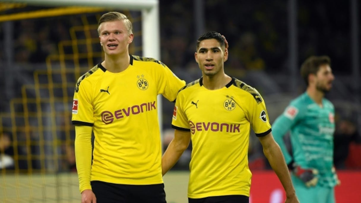 Erling Haaland et Achraf Hakimi, sous les couleurs du Borussia Dortmund.