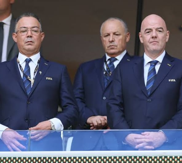 Fouzi Lekjaa, Hany Abo Rida et Gianni Infantino