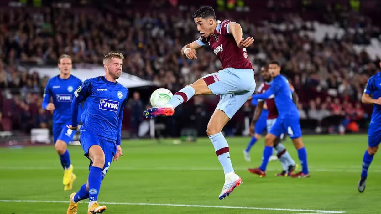 Nayef Aguerd lors de West Ham-Silkeborg, jeudi 27 octobre 2022.