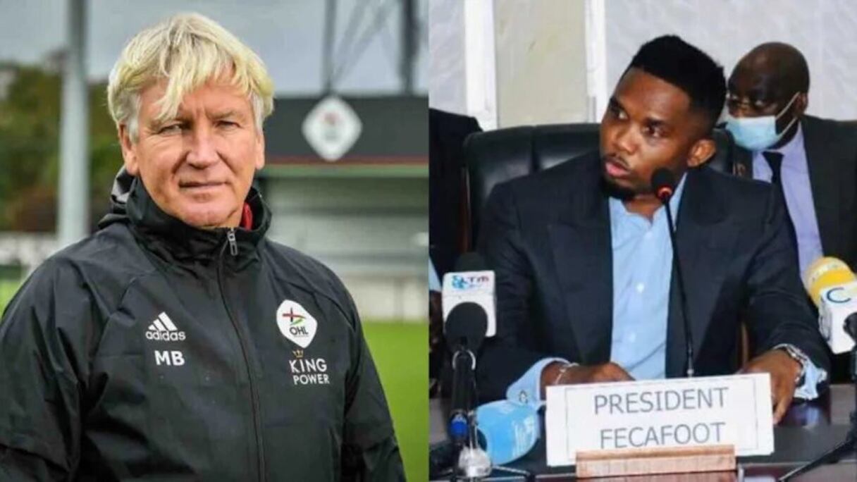 Marc Brys, nommé sélectionneur du Cameroun par le ministère des Sports, et Samuel Eto'o, président de la Fécafoot.