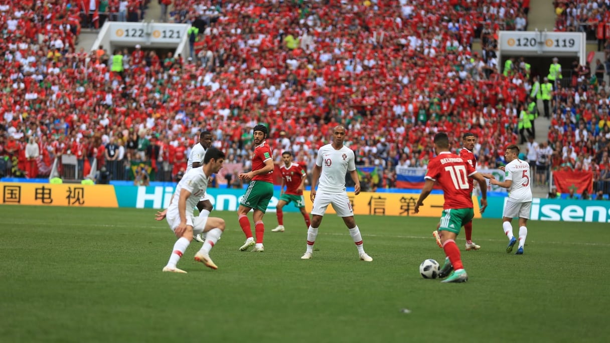 Une séquence du match de la phase de poules du Mondial Russie-2018 entre le Maroc et le Portugal.