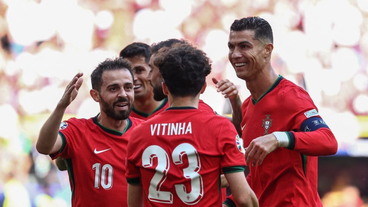 La joie des joueurs portugais après la victoire face à la Turquie, le samedi 22 juin 2024.