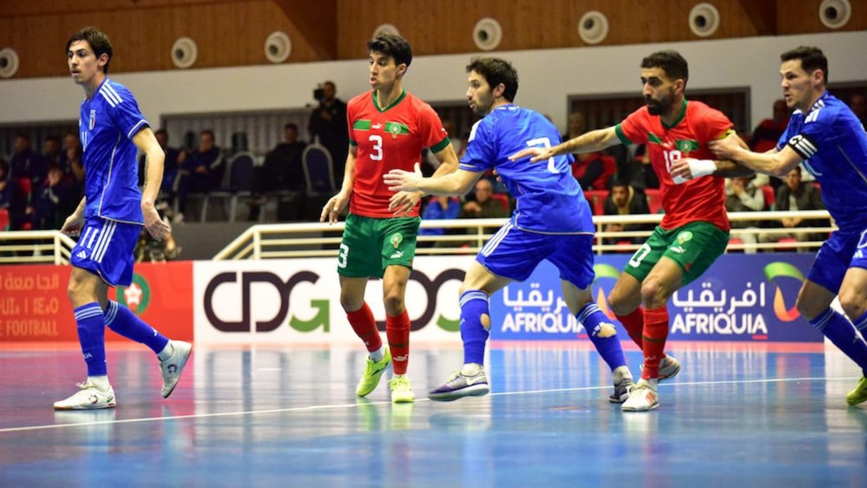Une phase des Lions de l'Atlas de futsal contre leurs homologue italiens, le 3 février 2024.