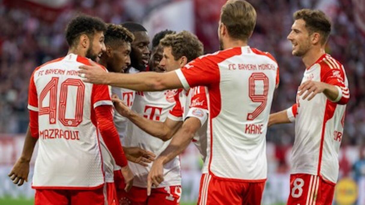 Les joueurs du Bayern Munich, avec Noussair Mazraoui.