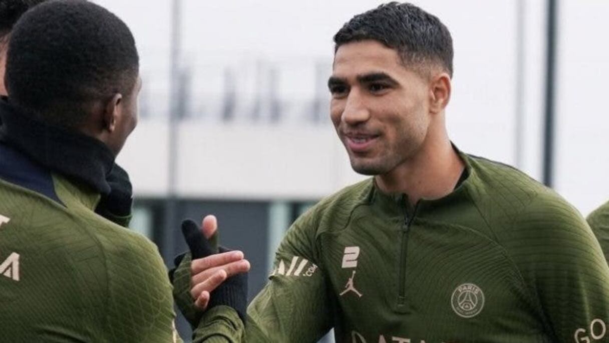 Achraf Hakimi à l'entrainement du PSG, ce mardi 6 février 2024
