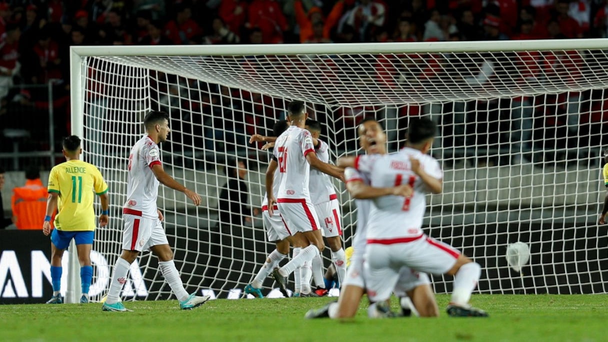 La joie des joueurs du Wydad contre Sundowns, le dimanche 5 novembre 2023, en finale aller de l'African Football League.