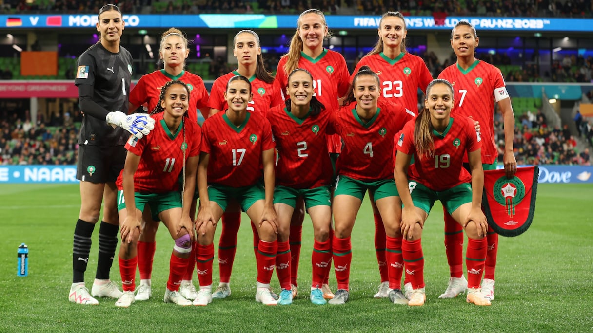Le Onze des Lionnes de l'Atlas aligné face à l'Allemagne au Mondial 2023, le 24 juillet 2023.