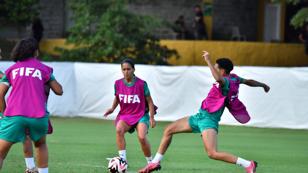 Les Lioncelles de l'Atlas lors d'une séance d'entrainement en marge de la Coupe du Monde féminine U20 Colombie 2024