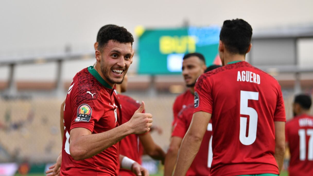 La joie des Lions de l'Atlas contre les Comores, le 14 janvier 2022.