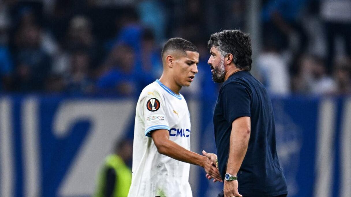 Amine Harit et l'entraineur de l'Olympique de Marseille Gennaro Gattuso