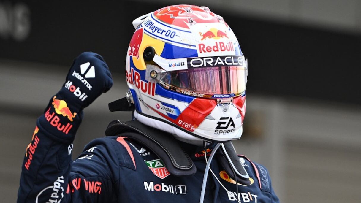 Max Verstappen célèbre sa victoire au Grand Prix du Japon, le dimanche 7 avril 2024.